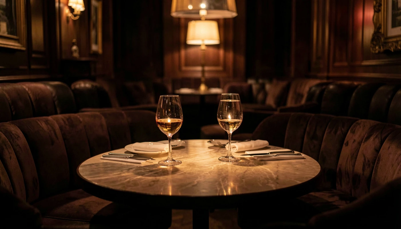 Elegant first-date table in a dark lounge