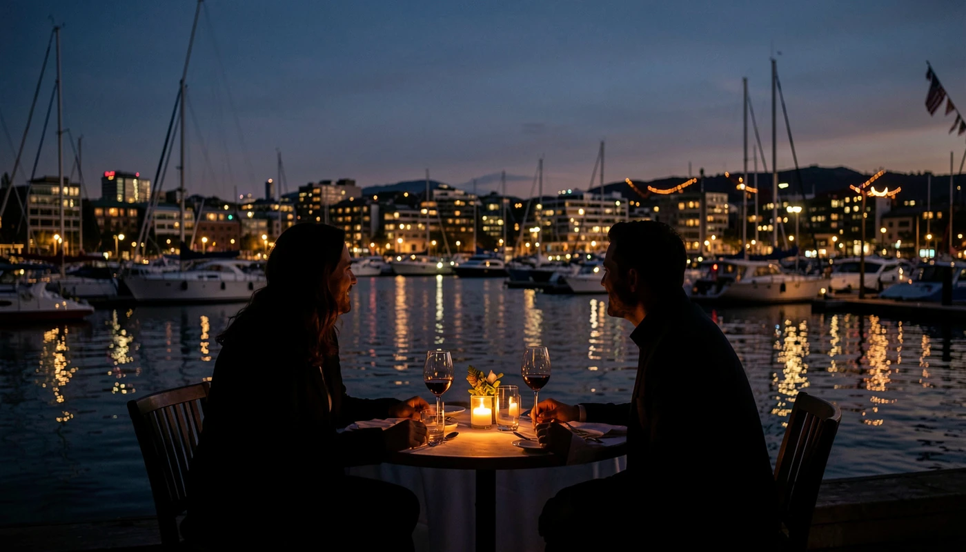 Wellington harbour evening date with dark premium mood